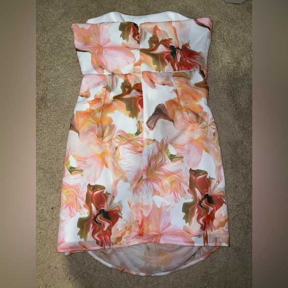 SAU LEE Hester Floral Strapless Minidress in White/Orange at Nordstrom - Picture 8 of 11